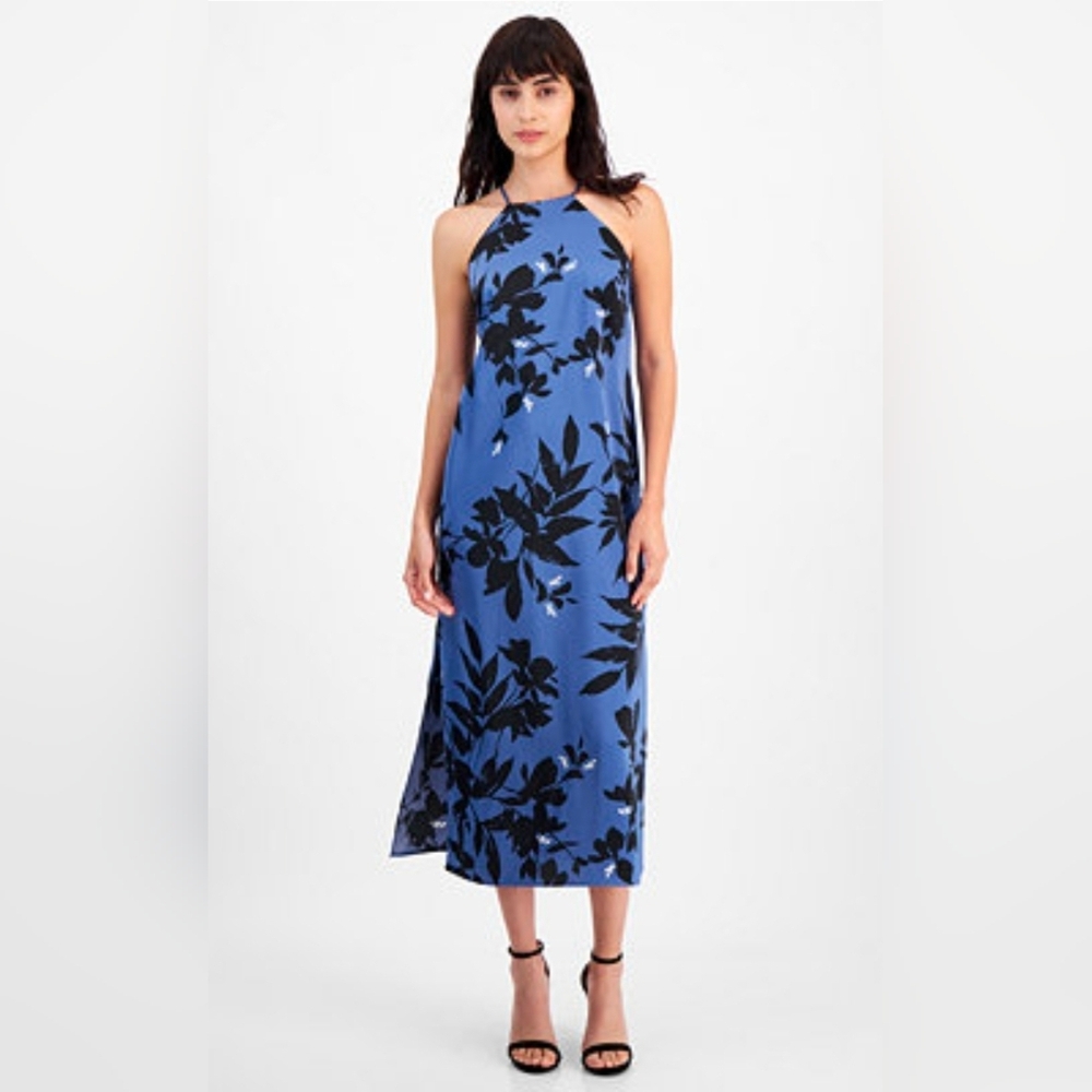 Anne Klein Floral Print Halter Maxi Slip Dress NWT